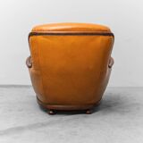 Pair of leather and wood armchairs 1950s vintage modernism