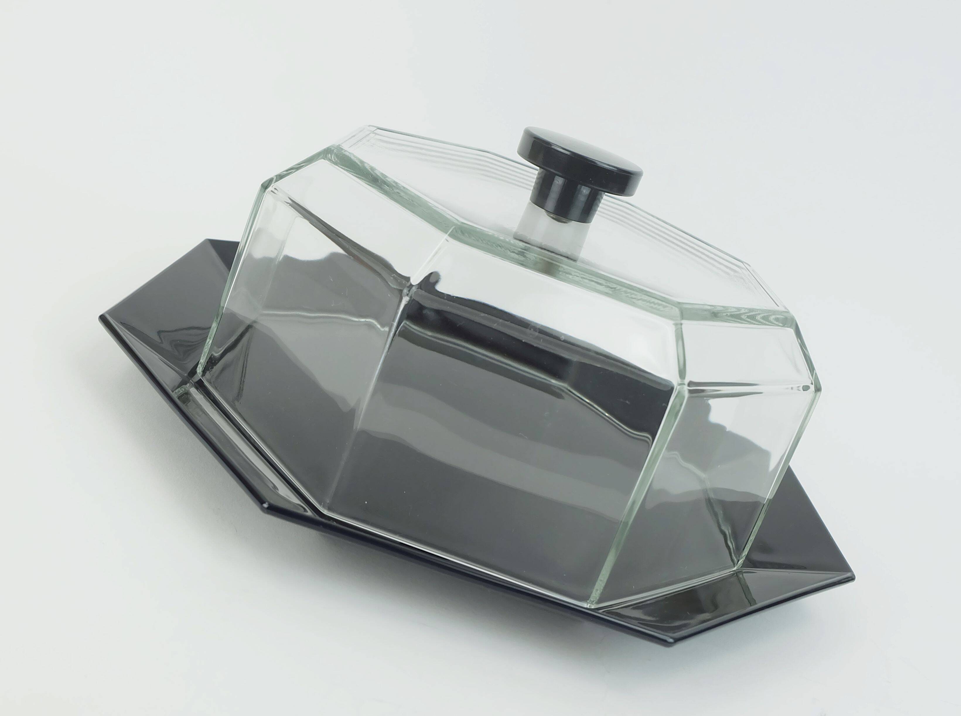 Arcoroc octime cake plate with cloche or cheese dome black and clear glass