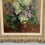 Oil still life bouquet flowers frame montparnasse Jean Verdier