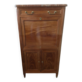 Secretary with a drop-leaf in Louis XVI style made of mahogany and royal red marble.