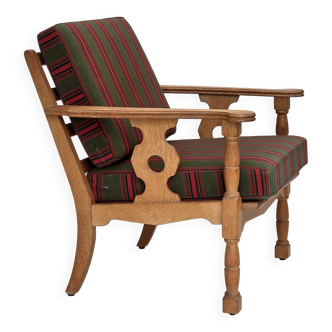 1970s, Danish armchair, green furniture wool, solid oak wood.