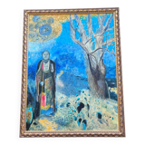 Oil on canvas framed after the work Buddha by Odilon Redon 100cm