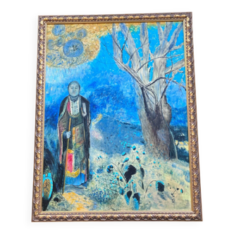 Oil on canvas framed after the work Buddha by Odilon Redon 100cm
