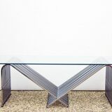 Coffee table in chromed metal and crystal, 1970s
