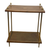 Double Tray Leather Sofa Table in Golden Tawny with Small Iron Details. Brass
