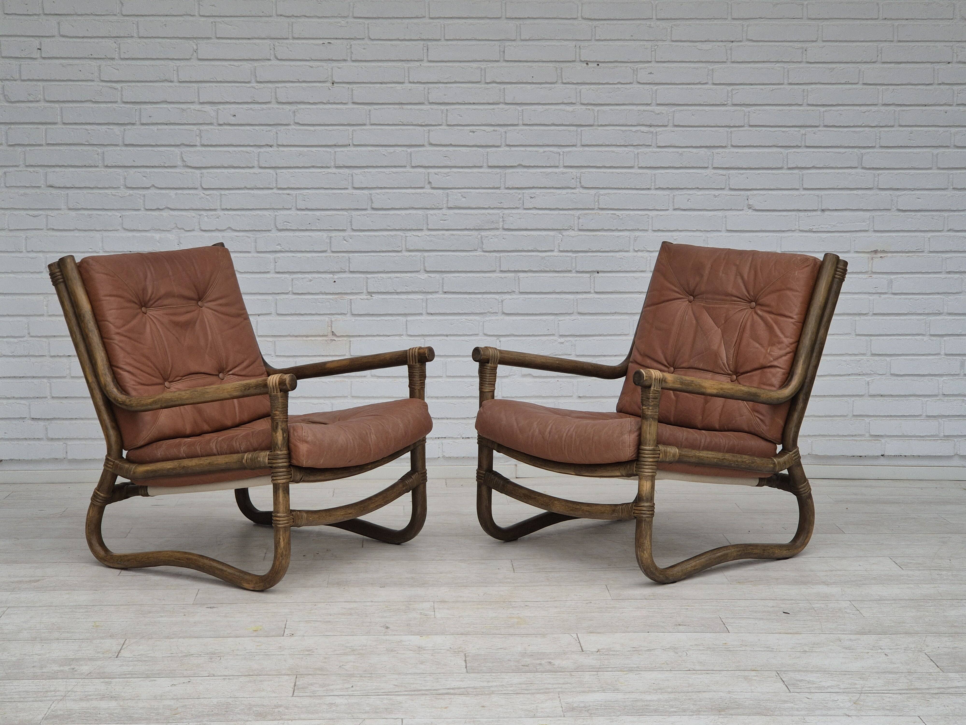 1970s, Scandinavian armchair, original very good condition, bamboo, leather.