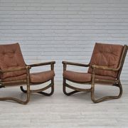 1970s, Scandinavian armchair, original very good condition, bamboo, leather.