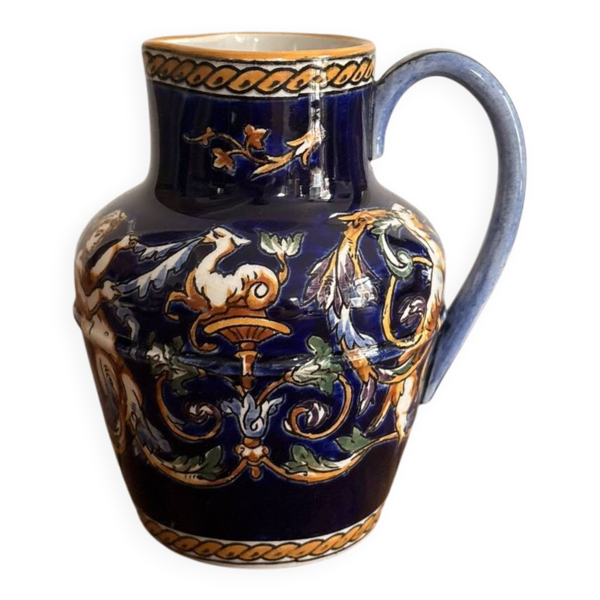 Pichet Pot Lait Crémier Faïence Gien Modèle Renaissance Ange Angelot Putti