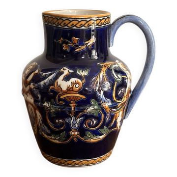 Pichet Milk Jug Creamer Earthenware Gien Renaissance Model Angel Cherub Putti