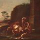 Painting of the Roman school of the 17th century, landscape with pastoral s