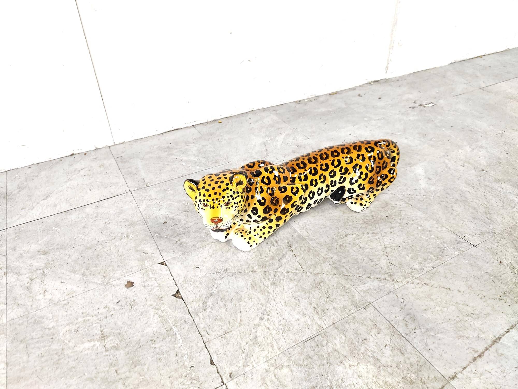 Ceramic Hand Painted Leopard, 1960's Italy