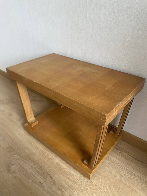 Table d’appoint Art déco à deux plateaux, placage damier et filets de