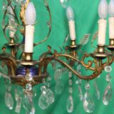 19th-century French gilt bronze chandelier featuring brass flowers and