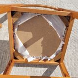 Pair of 80s chairs in pine and checked fabric