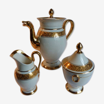 Porcelain of Limoges sugar pourer white milk pot and gold Robj Paris