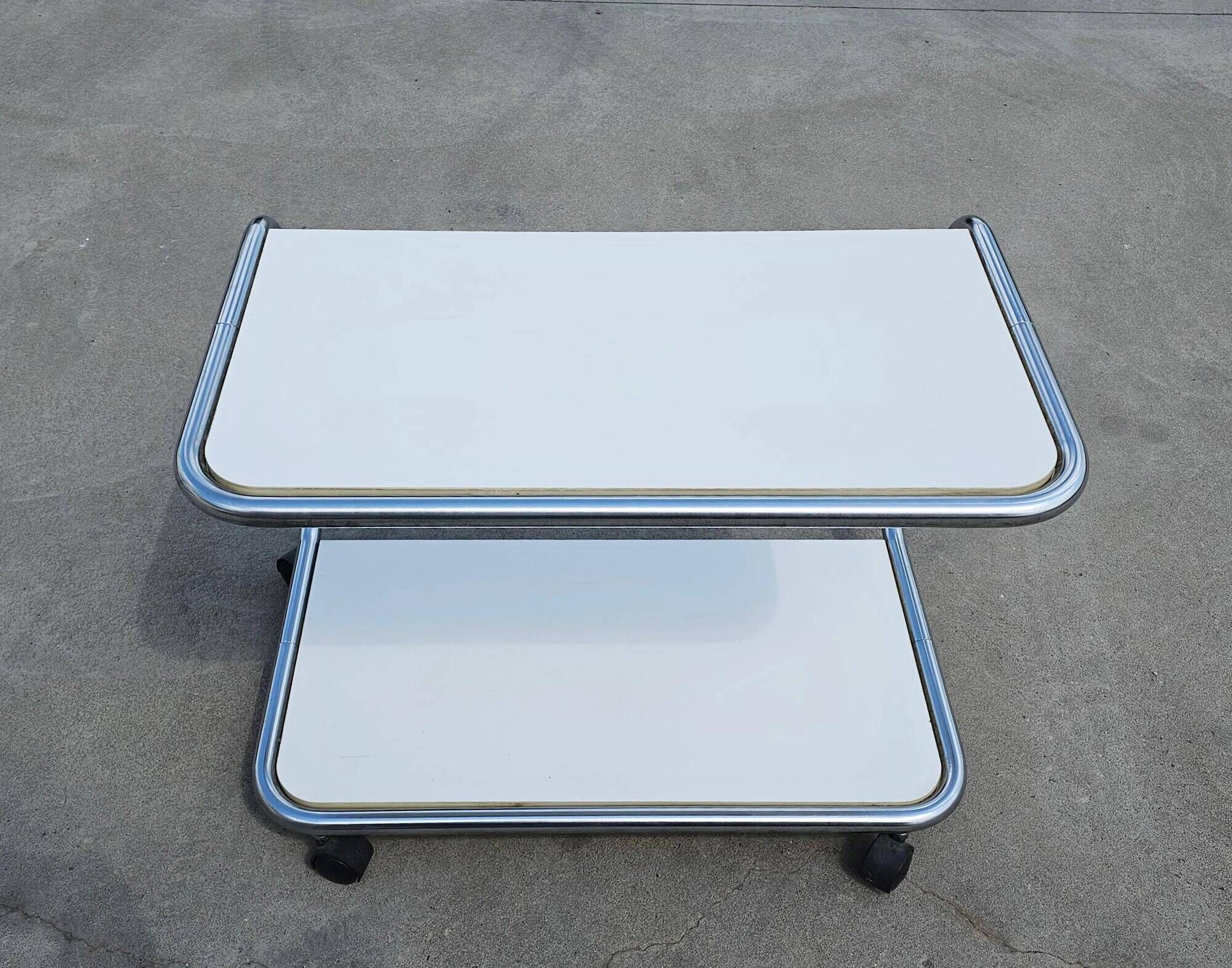Tubular side table with 2 levels in Bauhaus style, tubular steel, 1970s.