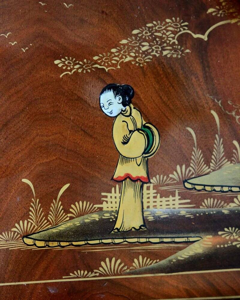 Cocktail bar furniture Tunbridge of London in brown and yellow wood, hand-painted, 1950s.