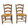 Paire de chaises bois paillé néo rustique vers 1950