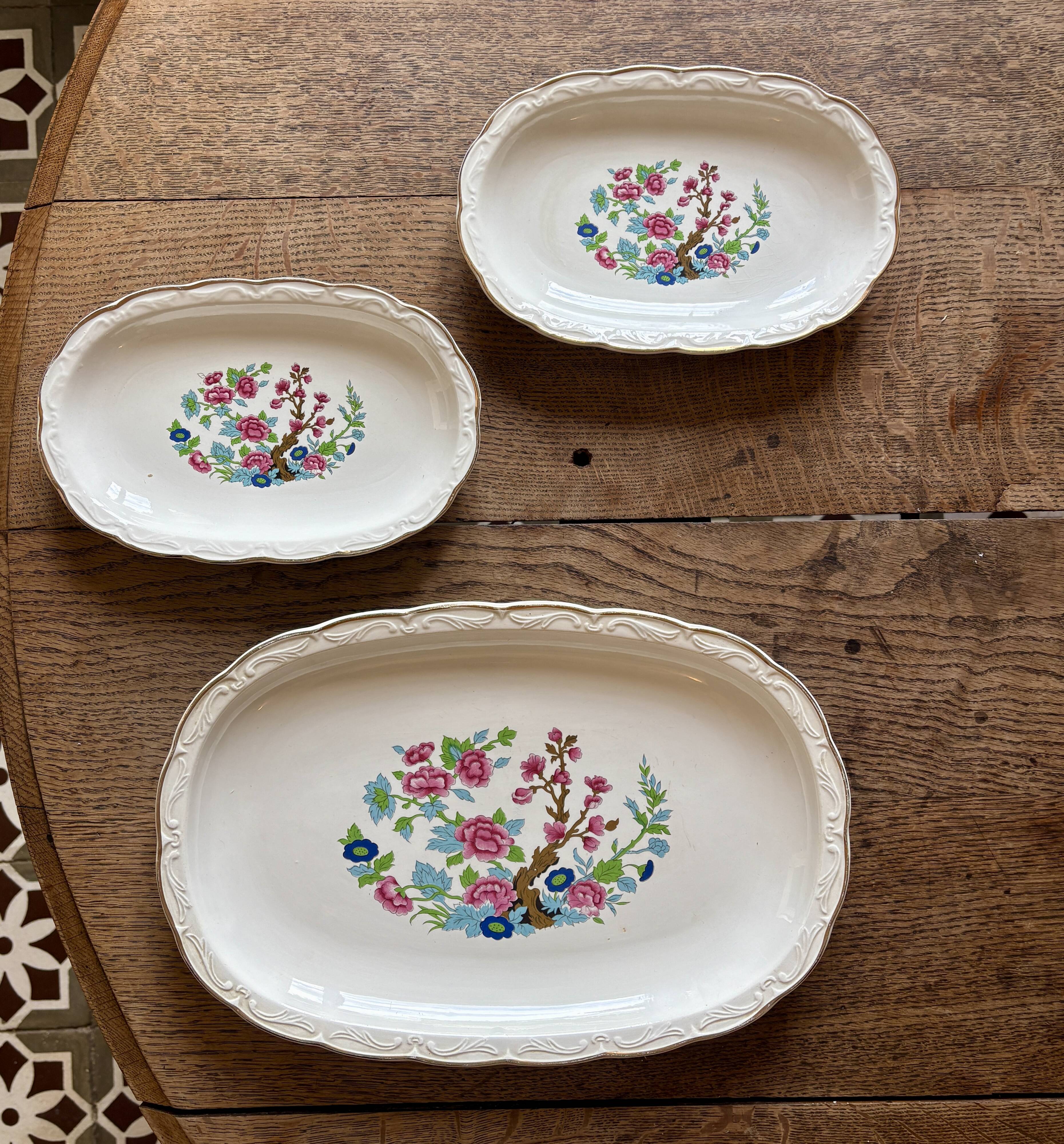 Set of 3 vintage relish dishes, "Indian Tree" model by Digoin