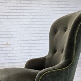 Chaise d'appoint danoise des années 1970, velours vert, pieds en bois de hêtre.