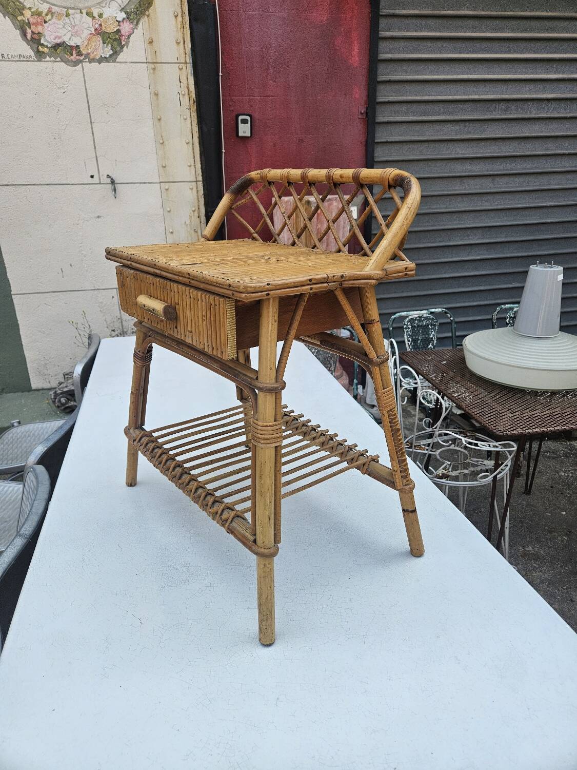 1960s rattan bedside table