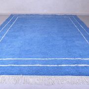 Tapis marocain traditionnel en laine bleue, fait main