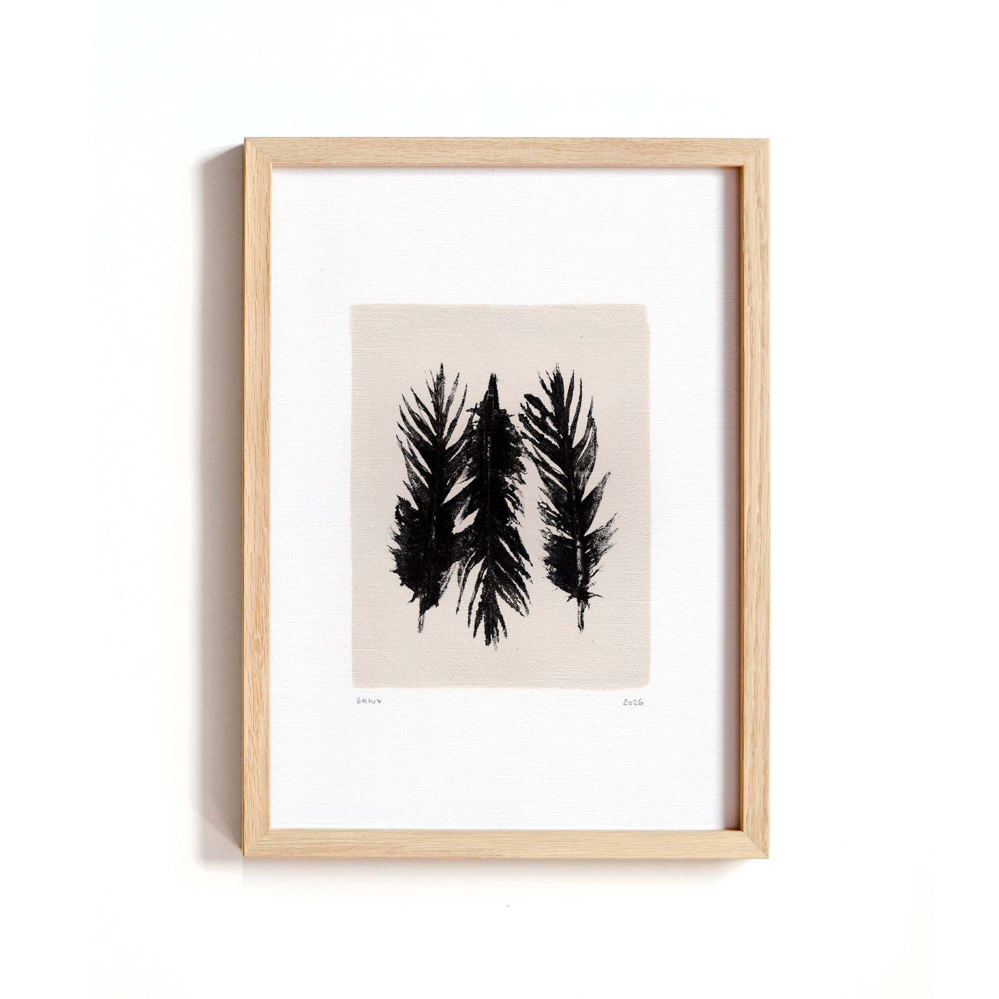 Contemporary painting on paper - black feathers - signed Eawy