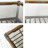 Table basse en bambou marron foncé plateau en verre Mid Century Vintage Rattan Skandi Boho Danish De