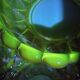 Vintage salad bowl service and 8 iridescent glass cups