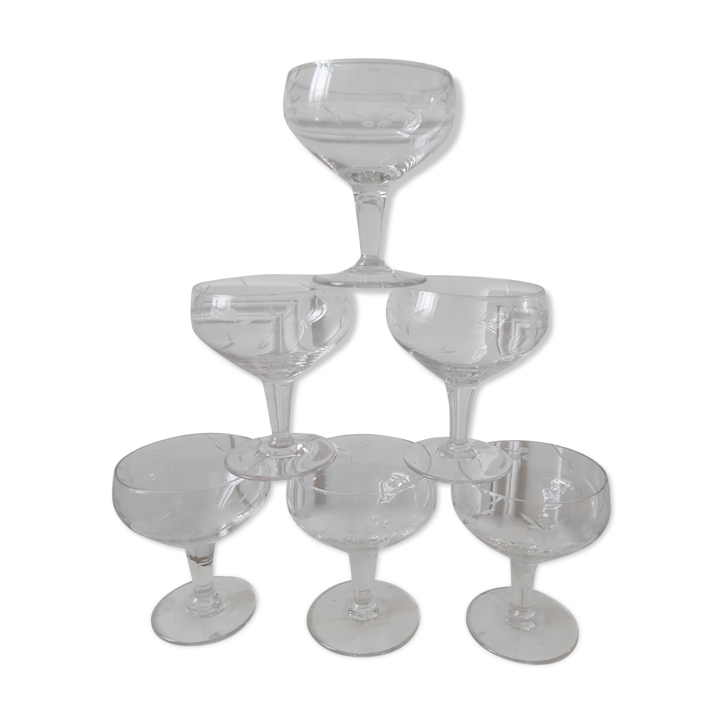 Lot of 6 crystal champagne glasses 50s