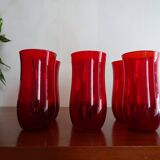 6 verres à eau verre soufflé vintage rouge rubis 1960