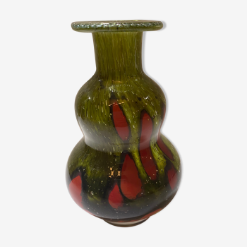 Green and red murano glass vase