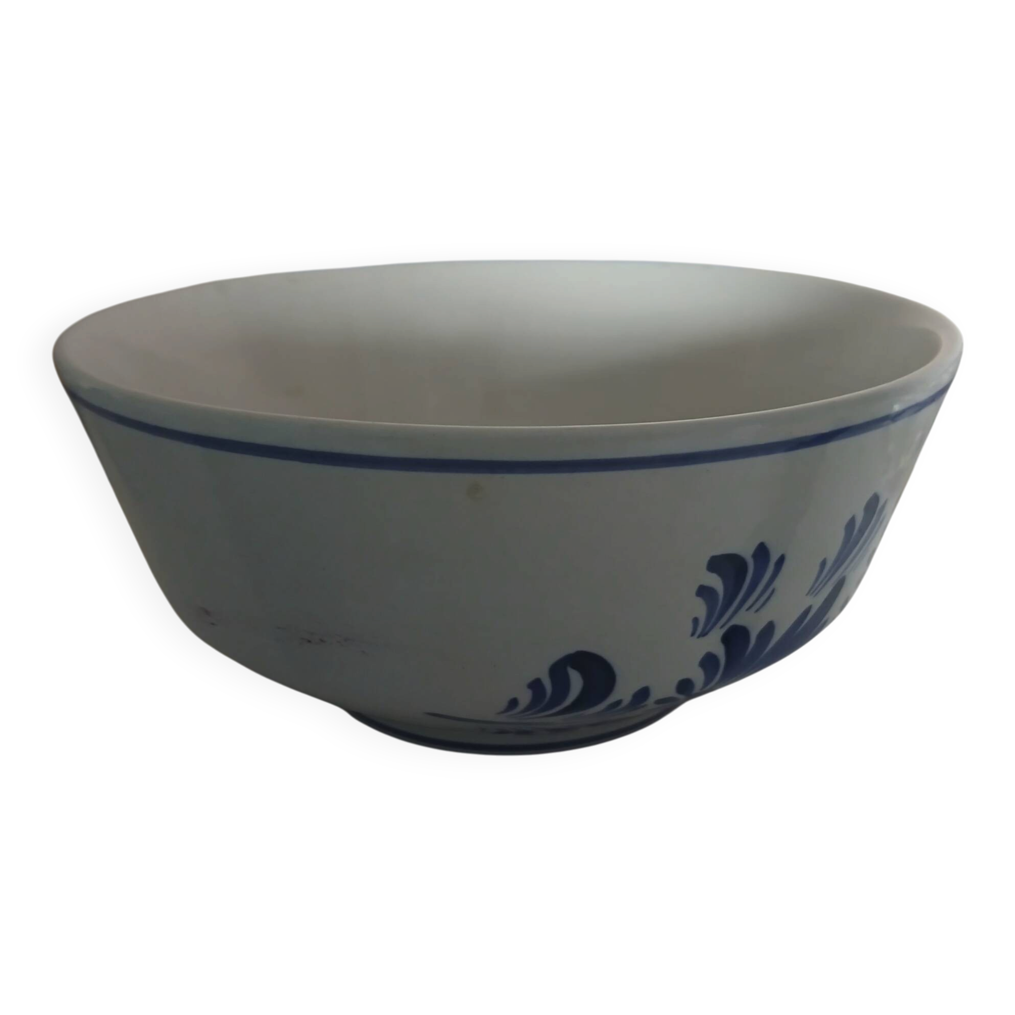 Large white salad bowl with blue flowers