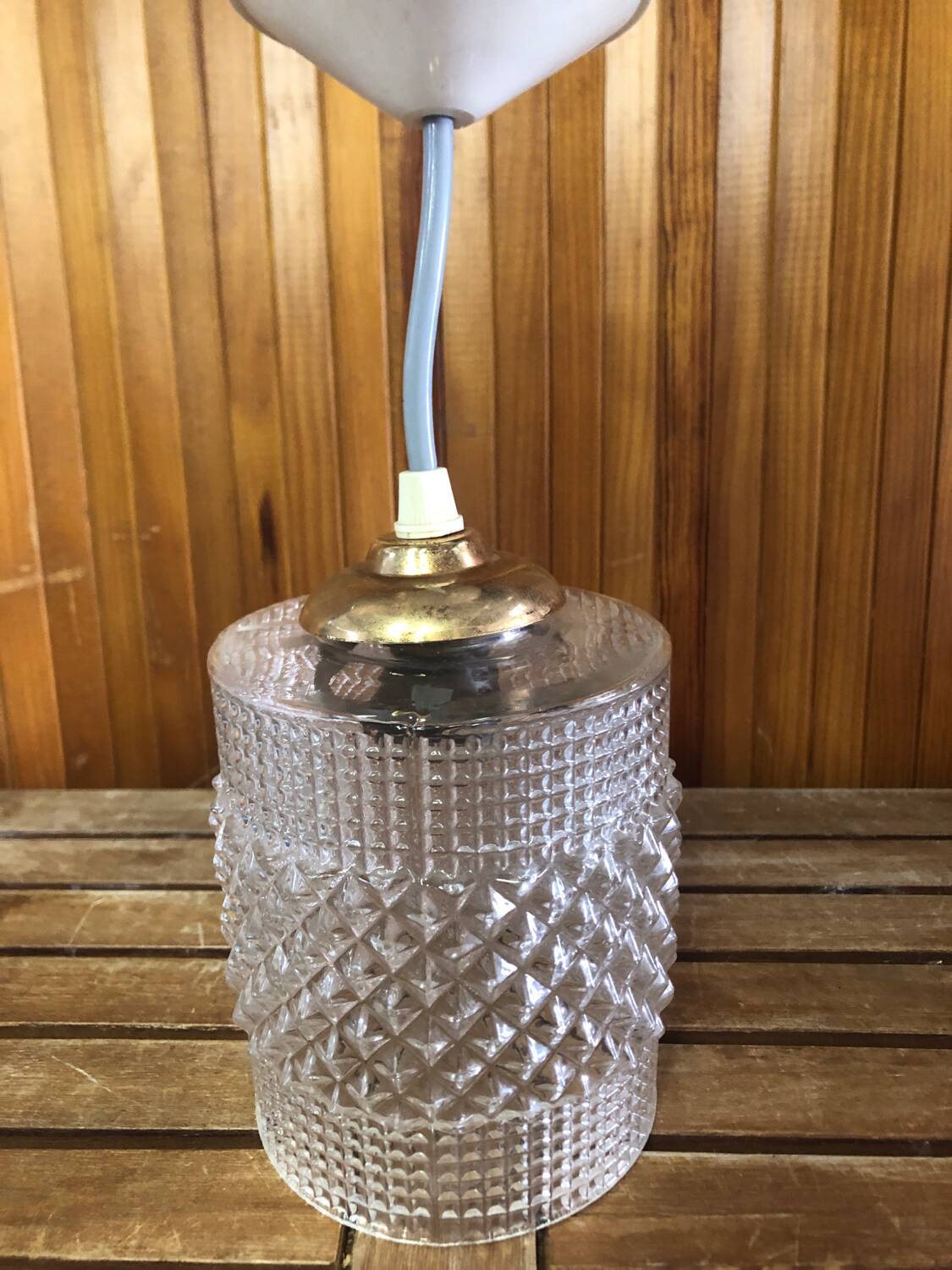 Old molded glass pendant lamp + vintage golden support