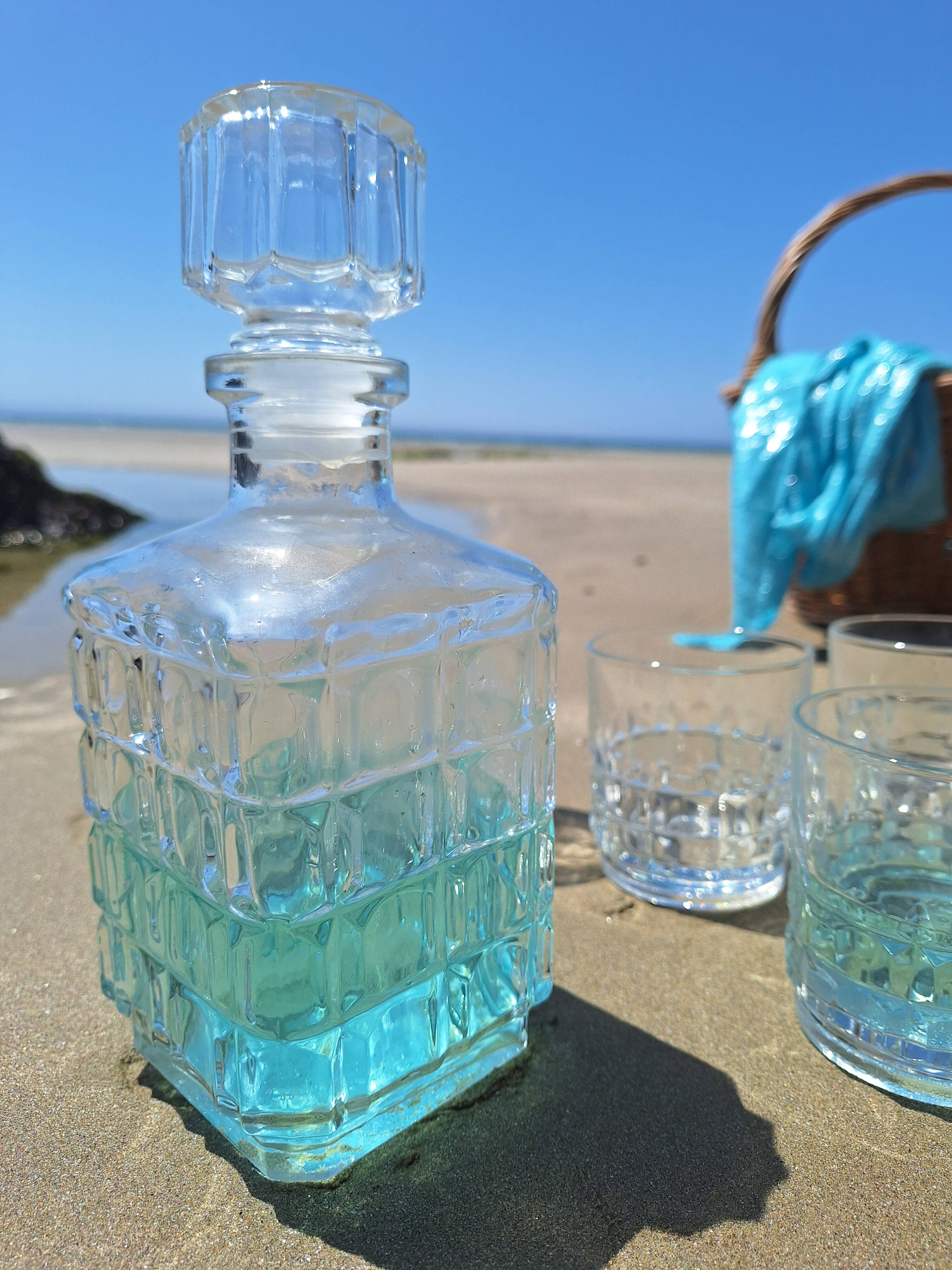 Vintage whiskey decanter and glasses