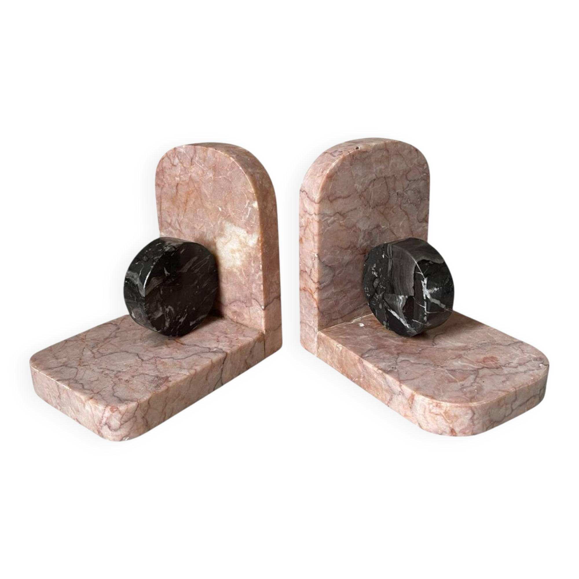 Paire de serre-livres livres en marbre rose et gris