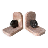 Paire de serre-livres livres en marbre rose et gris