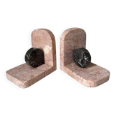 Pair of pink and grey marble bookends.