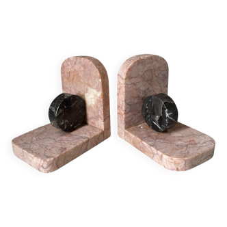Pair of bookends in pink and grey marble