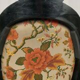 Pair of Napoleon III armchairs, in blackened wood, floral patterned fabric
