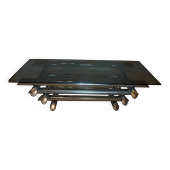 Vintage glass and stainless steel coffee table in good condition