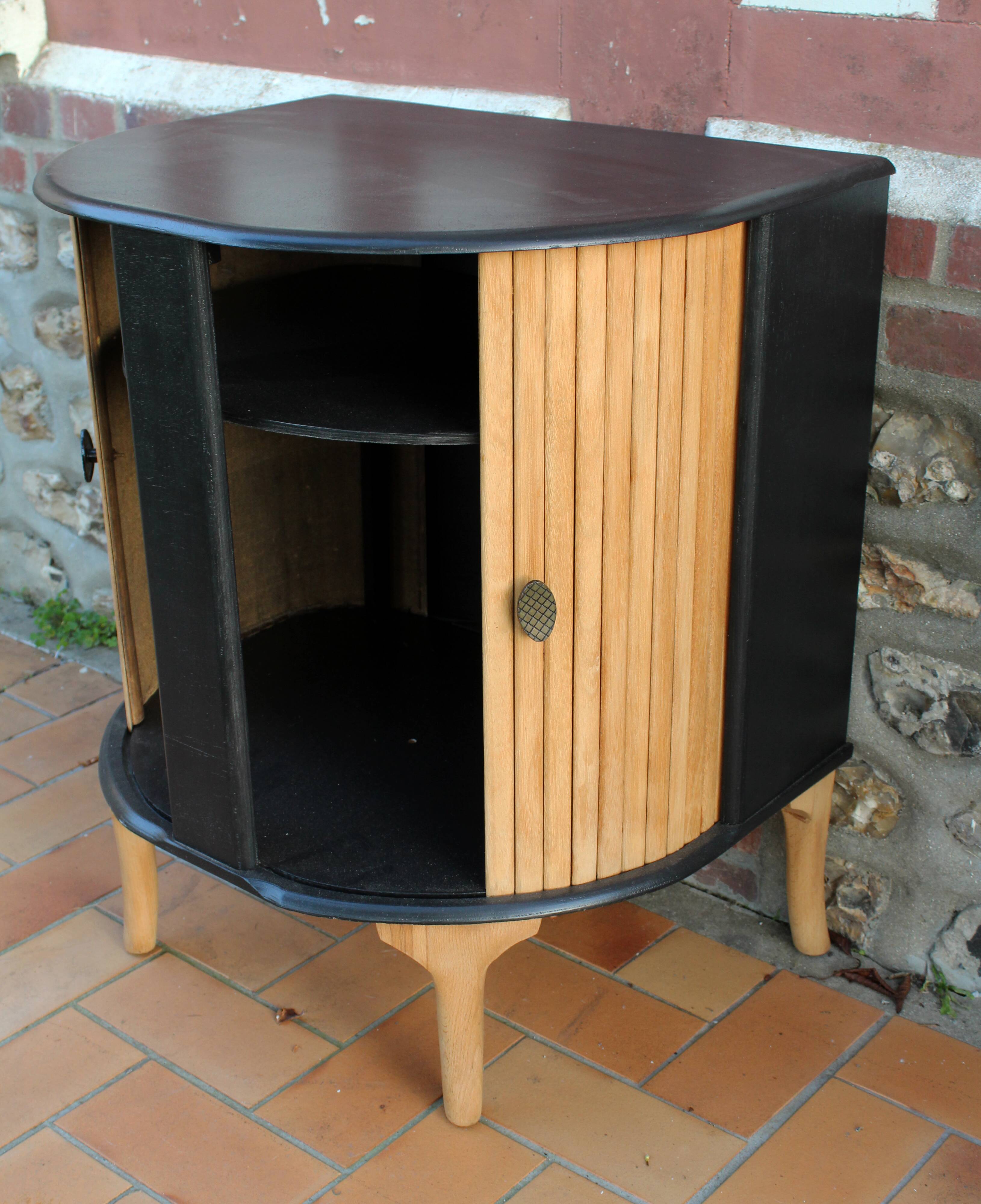 Low cabinet with curtains