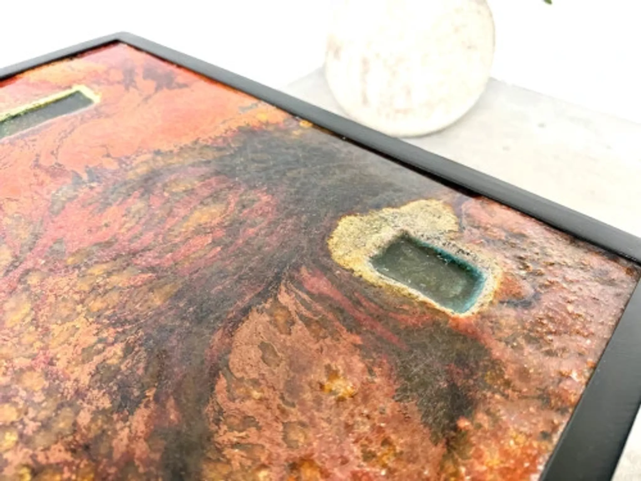 Coffee table by Robert and Jean Cloutier in enamelled lava and metal, 1950s.