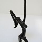 Sculptural candlestick anthropomorphic bronze blackened with woman's figure 70s