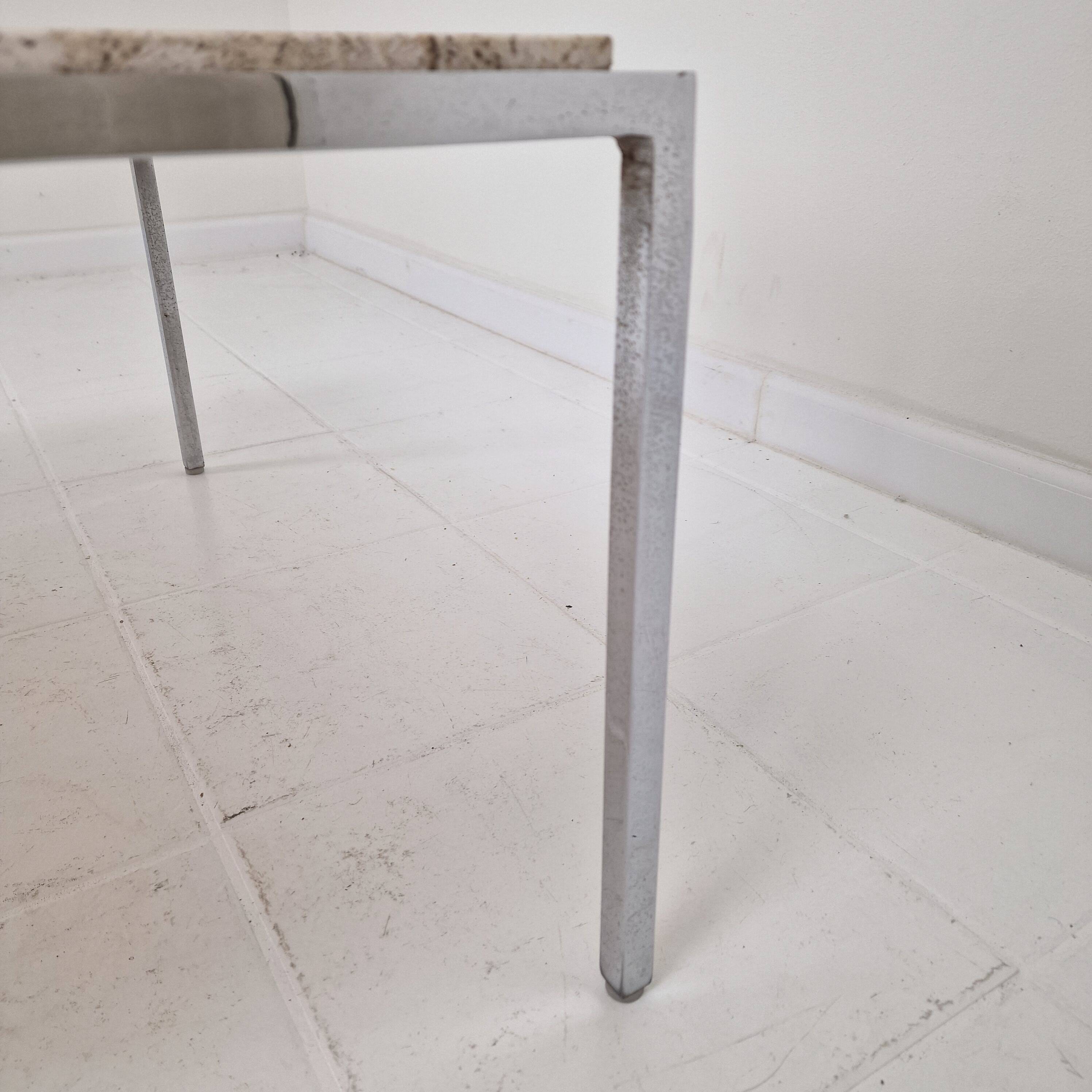 Italian Square Travertine Coffee Table with Steel Base, 1980's
