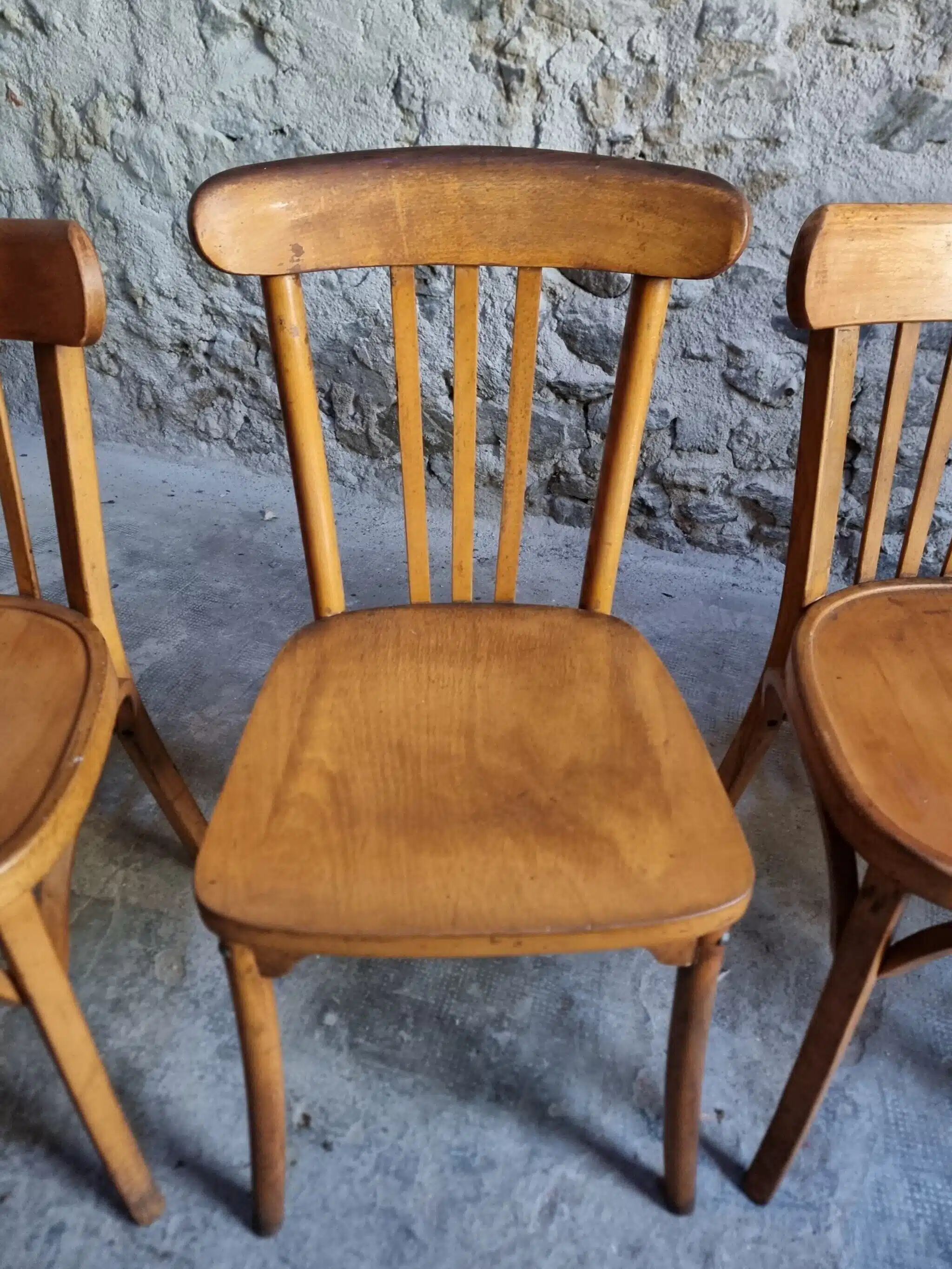 Ensemble vintage de 4 chaises bistrot françaises par Baumann & Luterma, bois de hêtre, années 1950