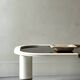 Rectangular coffee table with rounded edges, lacquered metal, brass & smoked mirror, 70s design.