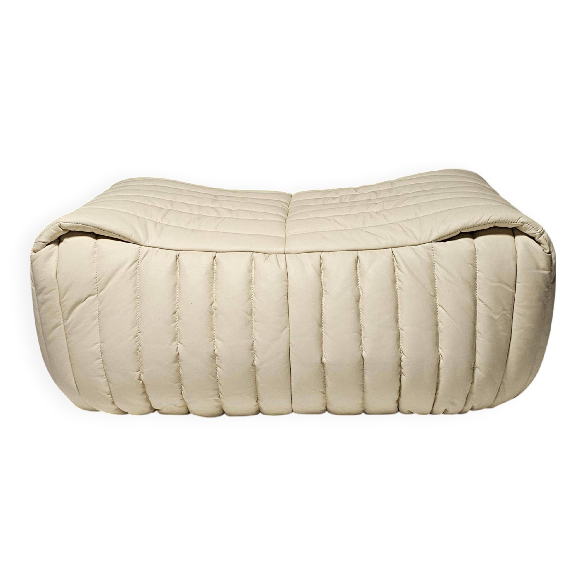 Cream leather ottoman/pouf by Annie Hieronimus for Cinna, 1970.