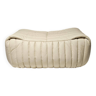 Cream leather ottoman/pouf by Annie Hieronimus for Cinna, 1970.