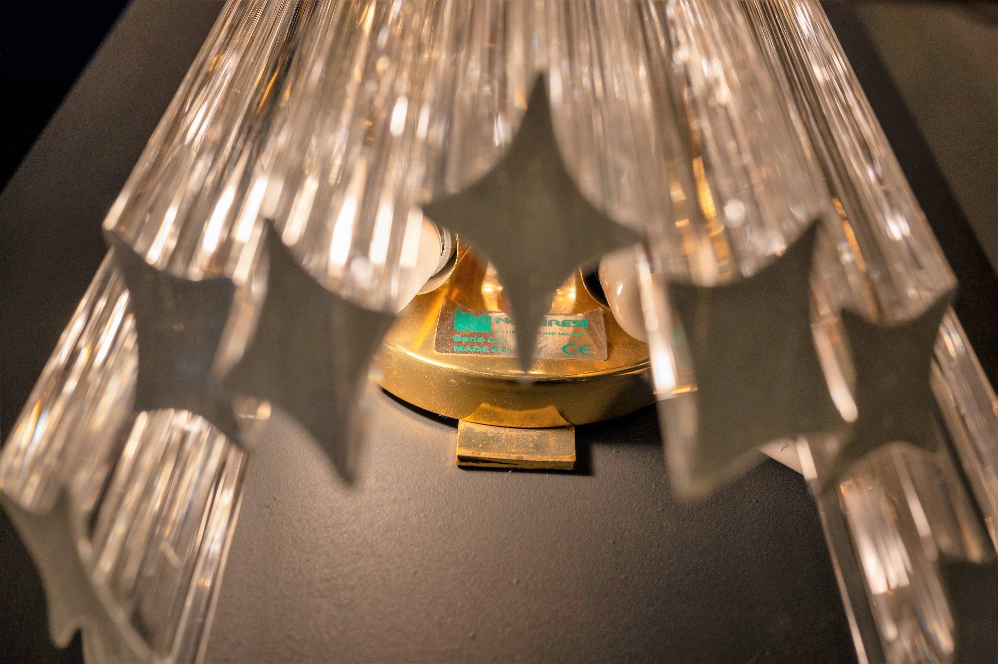 Vintage brass and murano glass wall lamp from Venini by Novaresi, Italy 1960s